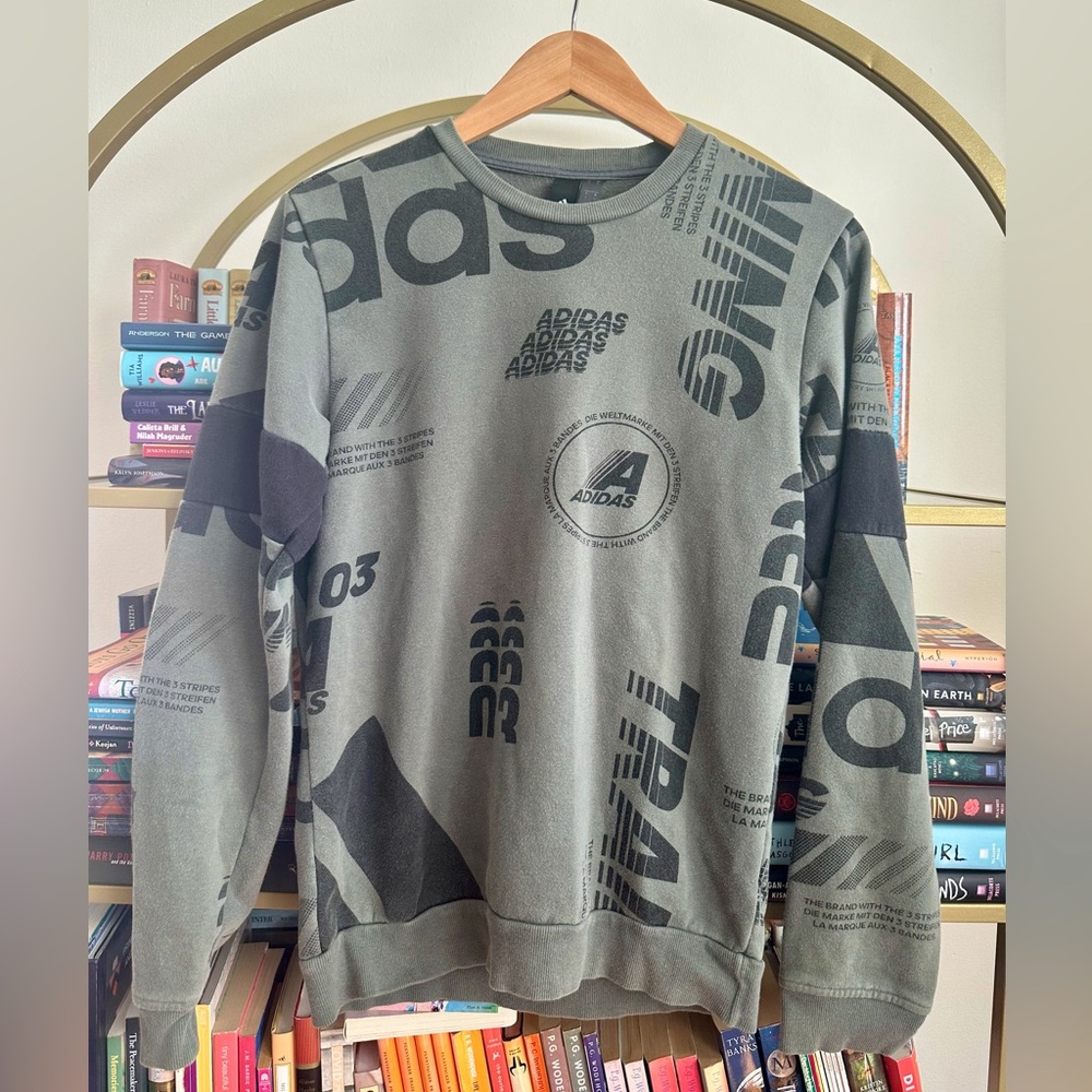Adidas Olive Green Post Game All-Over Print Sweatshirt 👕